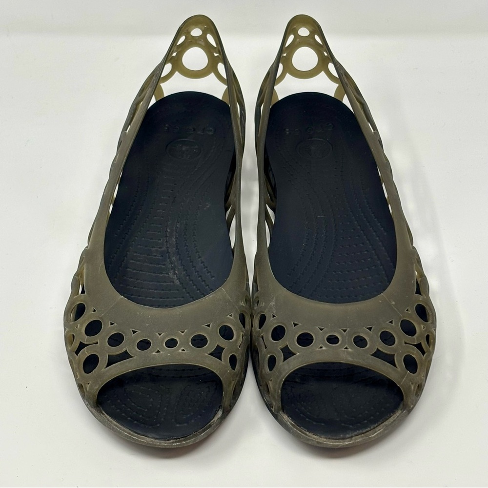 Crocs Adrina Jelly Peep Toe Slip On Ballet Flat Shoes Womens Size 11 Army Green